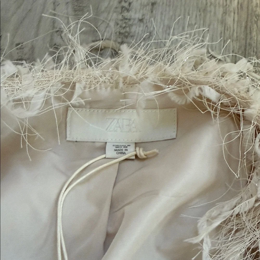 Zara Cream Feather Fringe metallic jacket - Picture 5 of 5